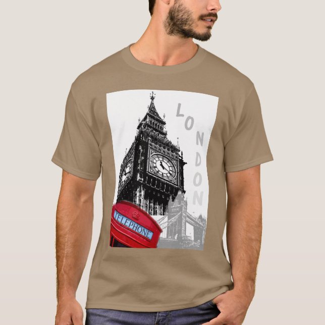 Camiseta Londres Big Ben Torre del Reloj Caja de Teléfono R (Anverso)