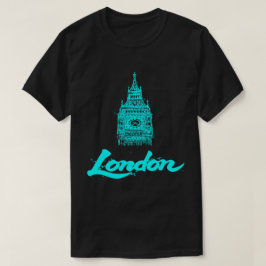 Camiseta Londres Cian Neón Boceto Big Ben Moderno Negro