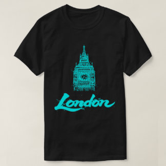 Camiseta Londres Cian Neón Boceto Big Ben Moderno Negro