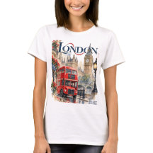 Camiseta Londres con autobús rojo y arquitect
