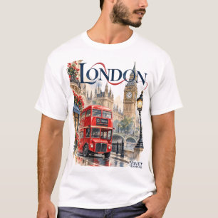 Camiseta Londres con autobús rojo y arquitect