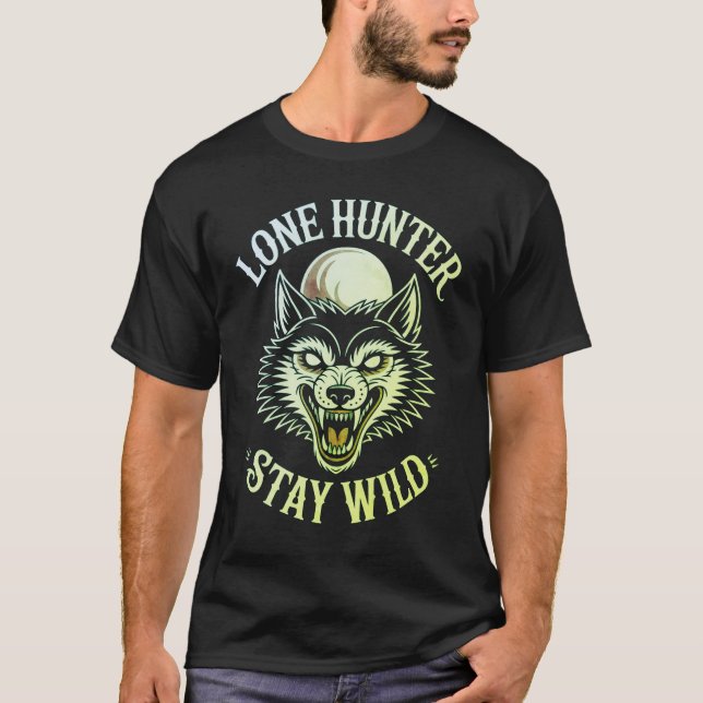 Camiseta Lone Hunter Stay Wild - Traditional Old School Wol (Anverso)