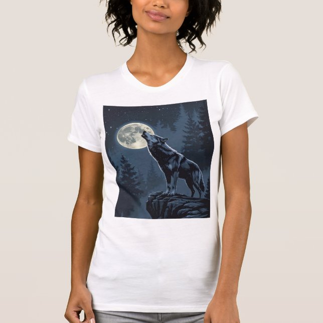 Camiseta Lone Wolf Howling at the Moon Night Forest Art (Anverso)