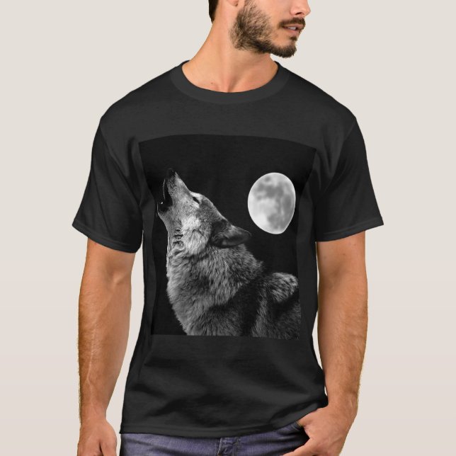 Camiseta Lone Wolf Howling en la Luna (Anverso)