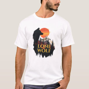 Camiseta Lone Wolf, Naranja Sunset Silhouette Wolf Art