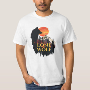 Camiseta Lone Wolf, Naranja Sunset Silhouette Wolf Art