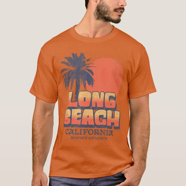 Camiseta Long Beach California Retro Sunset Palm Tree Cali  (Anverso)