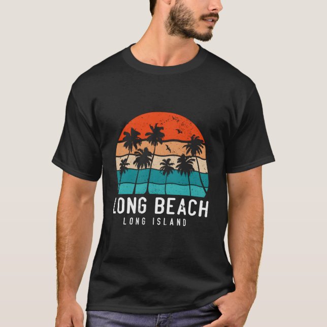 Camiseta Long Beach Long Island New York Ny Beach Palm Tree (Anverso)