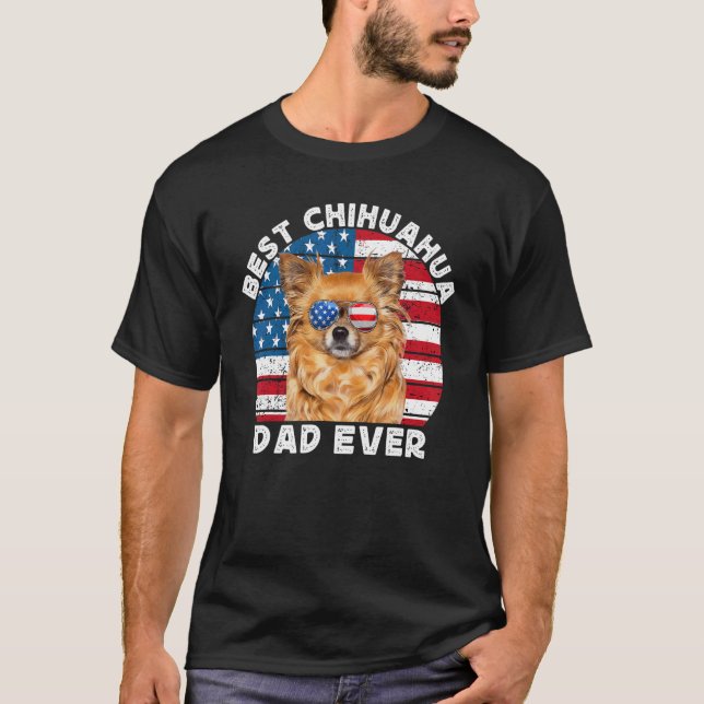 Camiseta Long Haired Hair Chihuahua Dad Chiwawa Dog America (Anverso)