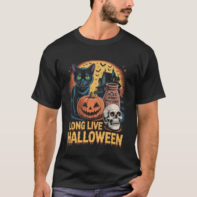Camiseta Long Live Halloween Funny Pumpkin Halloween Black  (Anverso)