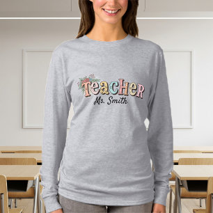 Camiseta Long Sleeve Grey Teacher T-Shirt - Personalized