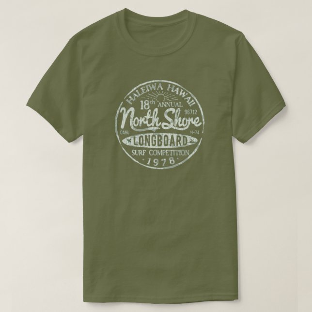 Camiseta Longboard Retro Hawaii North Shore | Oscura (Diseño del anverso)