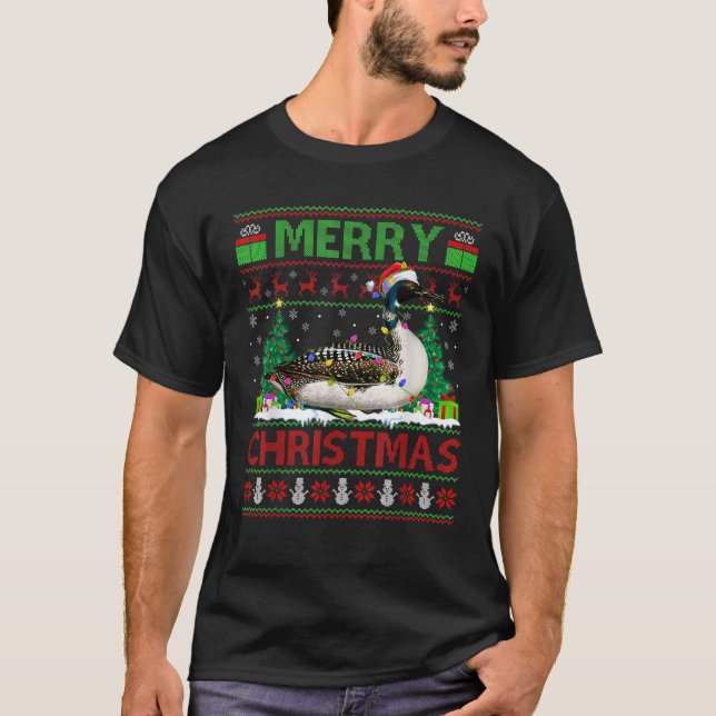 Camiseta Loon Bird Lover Xmas Iluminando Santa Ugly Loon Ch (Anverso)