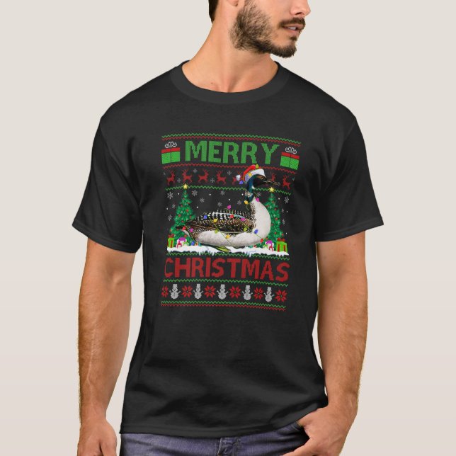Camiseta Loon Bird Lover Xmas Iluminando Santa Ugly Loon Ch (Anverso)