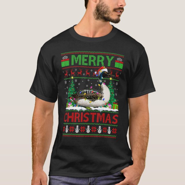 Camiseta Loon Bird   Xmas Tree Lights Ugly Santa Loon Chris (Anverso)