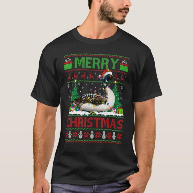 Camiseta Loon Bird  Xmas Tree Lights Ugly Santa Loon Christ (Anverso)
