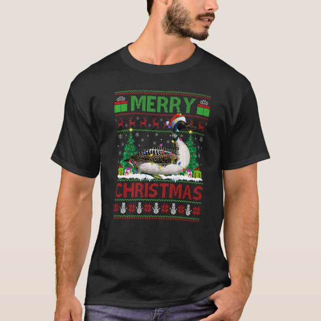 Camiseta Loon Bird  Xmas Tree Lights Ugly Santa Loon Christ (Anverso)