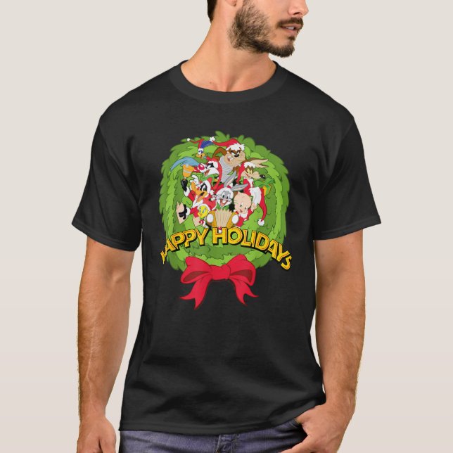 Camiseta Looney Tunes Christmas Happy Holidays Wreath  (Anverso)