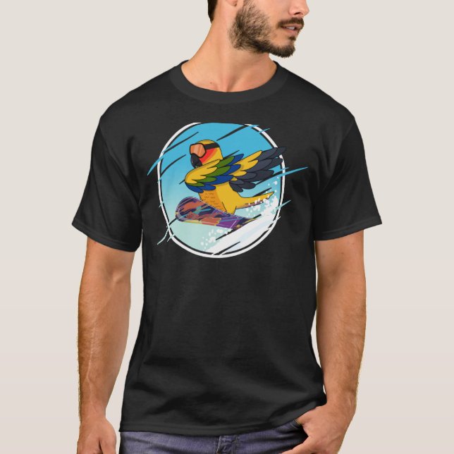 Camiseta Loreando Parrot Snowboard I Conure del Sol (Anverso)