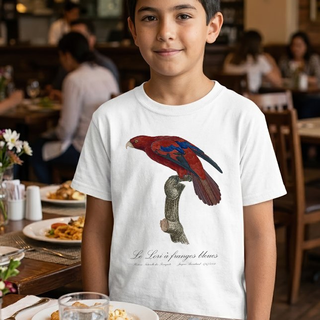 Camiseta Lori rojo de cola larga, Trichoglossus borneus (Long-Tailed Red Lory, Trichoglossus borneus. Boy Basic White T-Shirt)