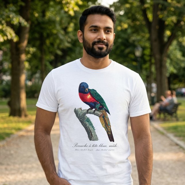 Camiseta Loricito Arcoíris Macho, Trichoglossus Moluccanus (Rainbow Lorikeet Male, Trichoglossus Moluccanus. Men Basic White T-Shirt)