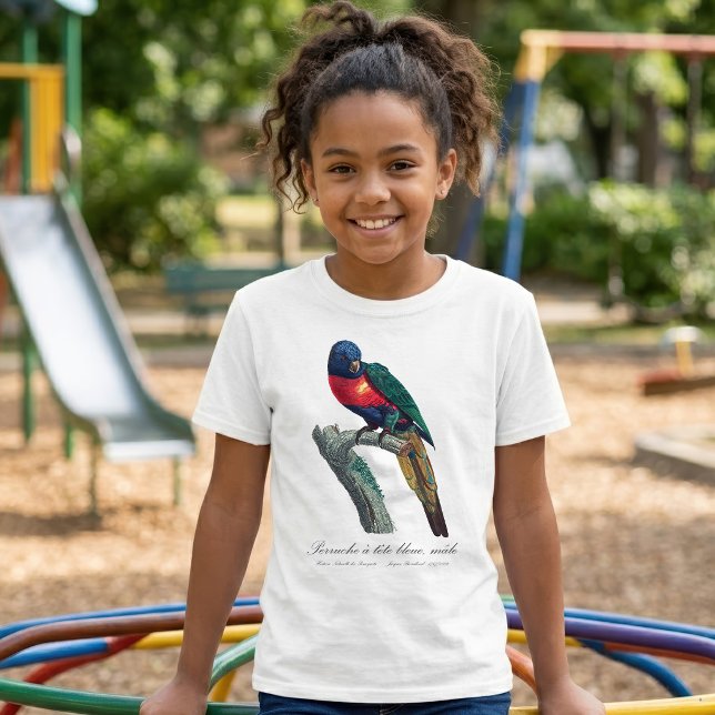 Camiseta Loricito Arcoíris Macho, Trichoglossus Moluccanus (Rainbow Lorikeet Male, Trichoglossus Moluccanus. Girl Basic White T-Shirt)