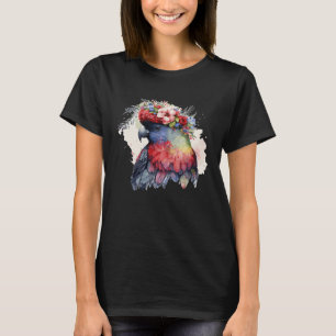 Camiseta Loricito loro acuarela flor corona roja