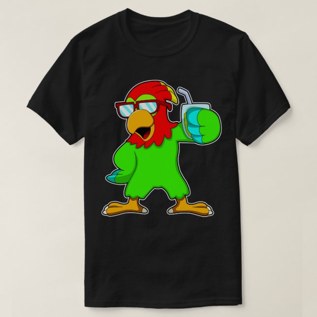Camiseta Loro con bebida gafas de sol (Diseño del anverso)
