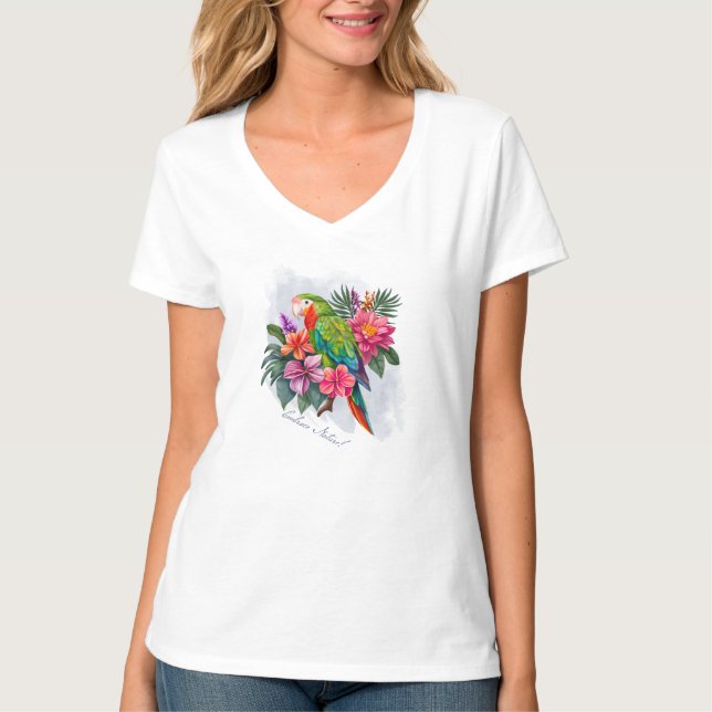 Camiseta Loro con flores tropicales - abrazar a la naturale (Anverso)