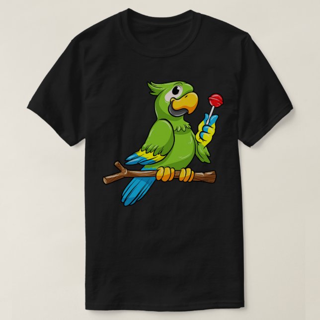 Camiseta Loro con roca amarilla y piruleta (Diseño del anverso)