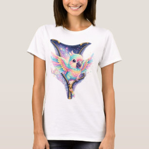 Camiseta Loro Cósmico Lindo Mirando Cierre Fantasía Galaxia