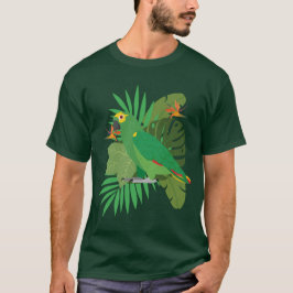 Camiseta Loro de amazonas con fondo de hoja