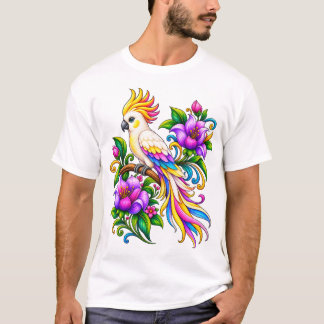 Camiseta Loro de fantasía colorido con flores tropicales