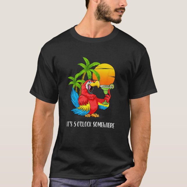Camiseta Loro de verano de playa a 5 O de reloj (Anverso)