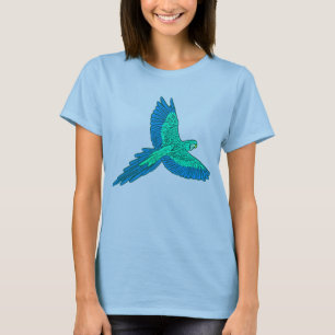 Camiseta Loro en vuelo, agua y azul cobalto