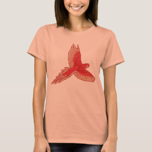 Camiseta Loro en vuelo, Coral Naranja y Cream