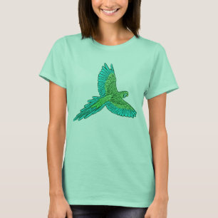 Camiseta Loro en Vuelo, Verde Jade y Turquesa