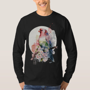Camiseta Loro Flor de Cerezo Japonesa Acuarela Periquito