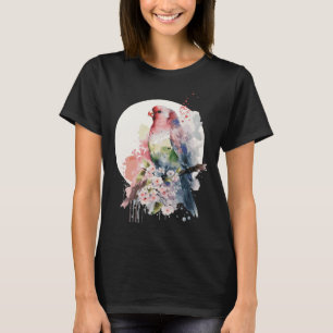 Camiseta Loro Flor de Cerezo Japonesa Acuarela Periquito