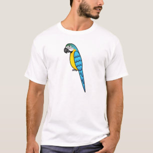 Camiseta Loro Guacamayo de Dibujos Animados Azul y Amarillo