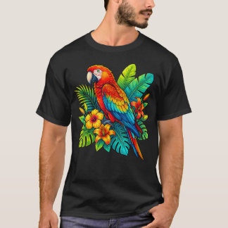 Camiseta Loro Guacamayo en Flores Tropicales Playa de Veran
