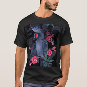 Camiseta Loro negro floral exótico: naturaleza tropical
