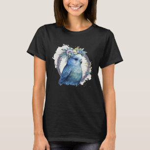 Camiseta Loro Periquito Pájaro Budgie Acuarela Flor Corona