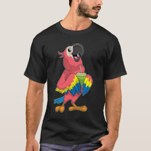 Camiseta Loro y coco con paja para beber
