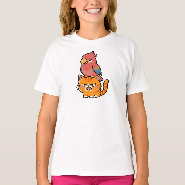 Camiseta Loro y Gato Naranja (Anverso)