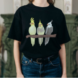 Camiseta Loros Cacatúas Adorables Reunidos en Percha Amante