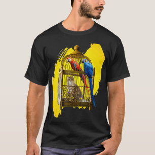 Camiseta Loros Guacamayos Coloridos Antiguos en Jaula y Gat