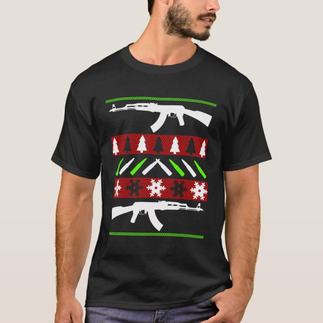 Camiseta Los 47 Navidades feos de Ak sudan divertida pistol (Anverso)