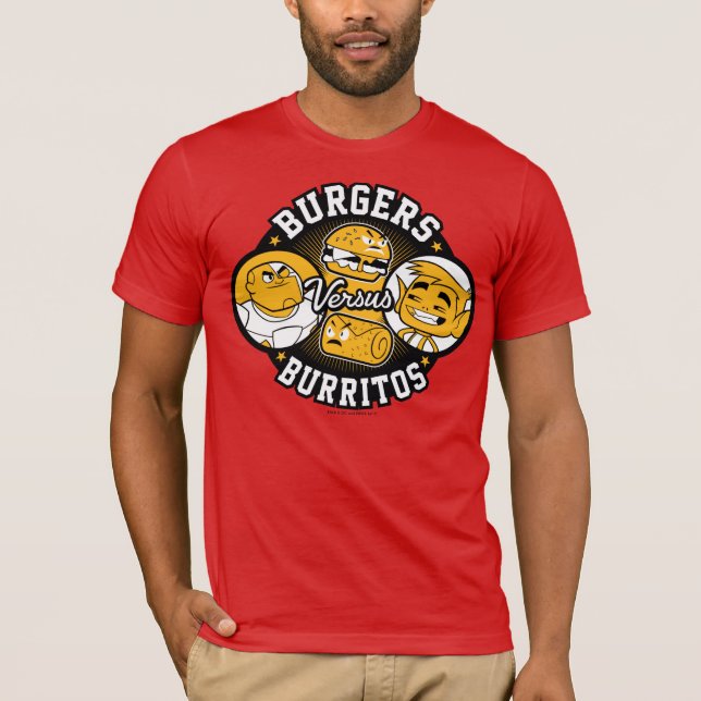 Camiseta ¡Los adolescentes se van! | Burgers contra burrito (Anverso)