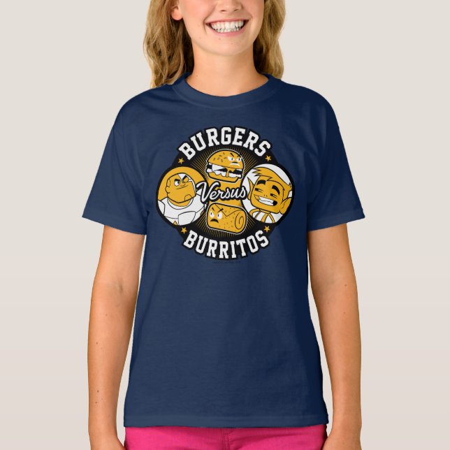 Camiseta ¡Los adolescentes se van! | Burgers contra burrito (Anverso)